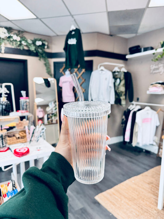 (RTS) 12oz Aesthetic Glass Cup Set