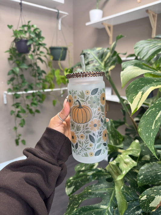 (RTS) FLORAL PUMPKIN DRINKWARE