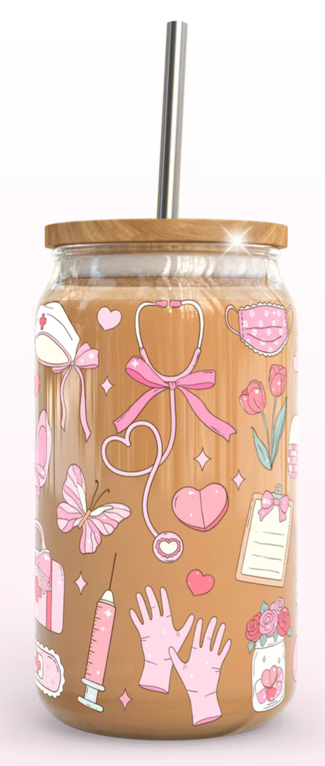 (RTS) PINK MEDICAL DOODLES DRINKWARE