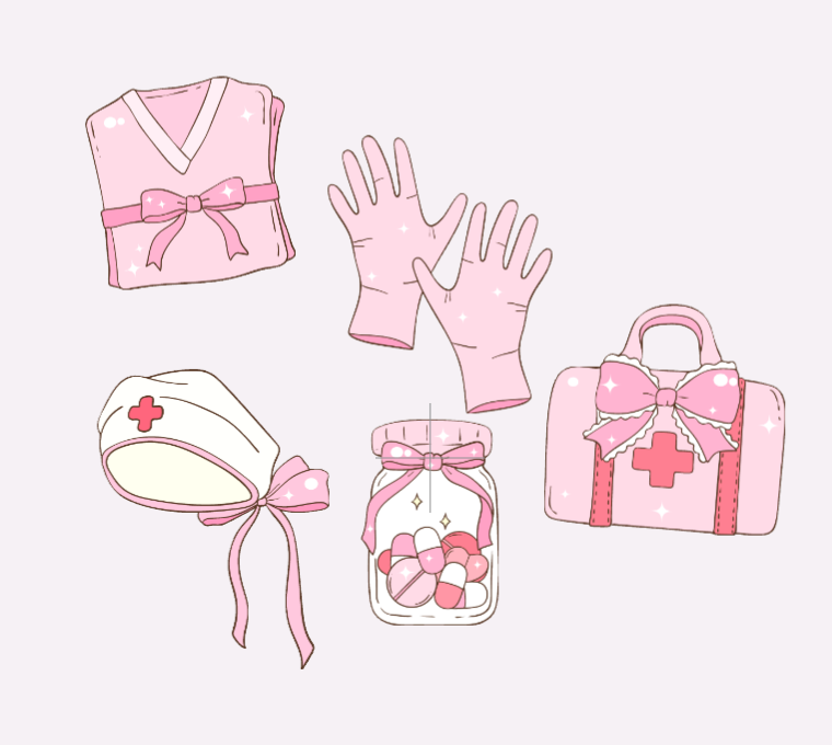 (RTS) PINK MEDICAL DOODLE MINI STICKER SET (5)