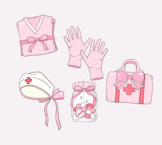 (RTS) PINK MEDICAL DOODLE MINI STICKER SET (5)