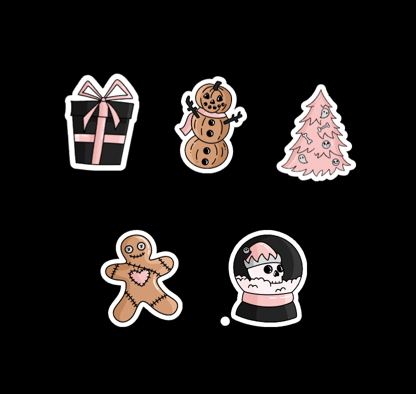 (RTS) PINK CREEPY CHRISTMAS STICKER SET (5)