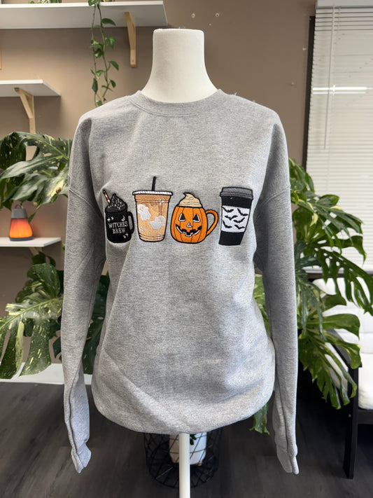 (RTS) SPOOKY LATTE EMBROIDED CREWNECK