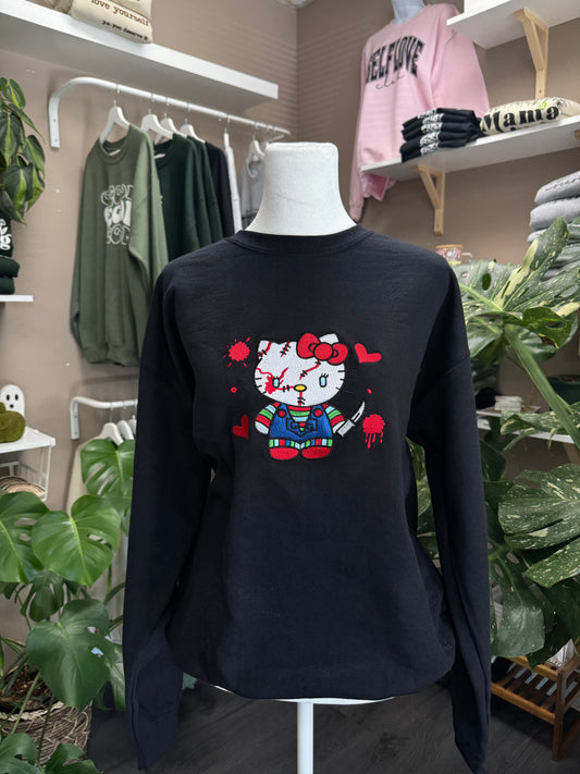 (PREORDER) KITTY HORROR CREWNECK-EMBROIDERED