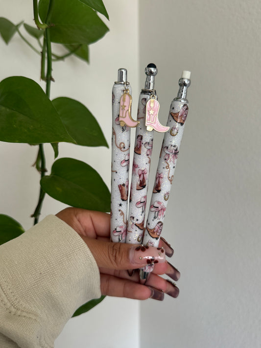 (RTS) PINK COWGIRL BOOT PEN W CHARM