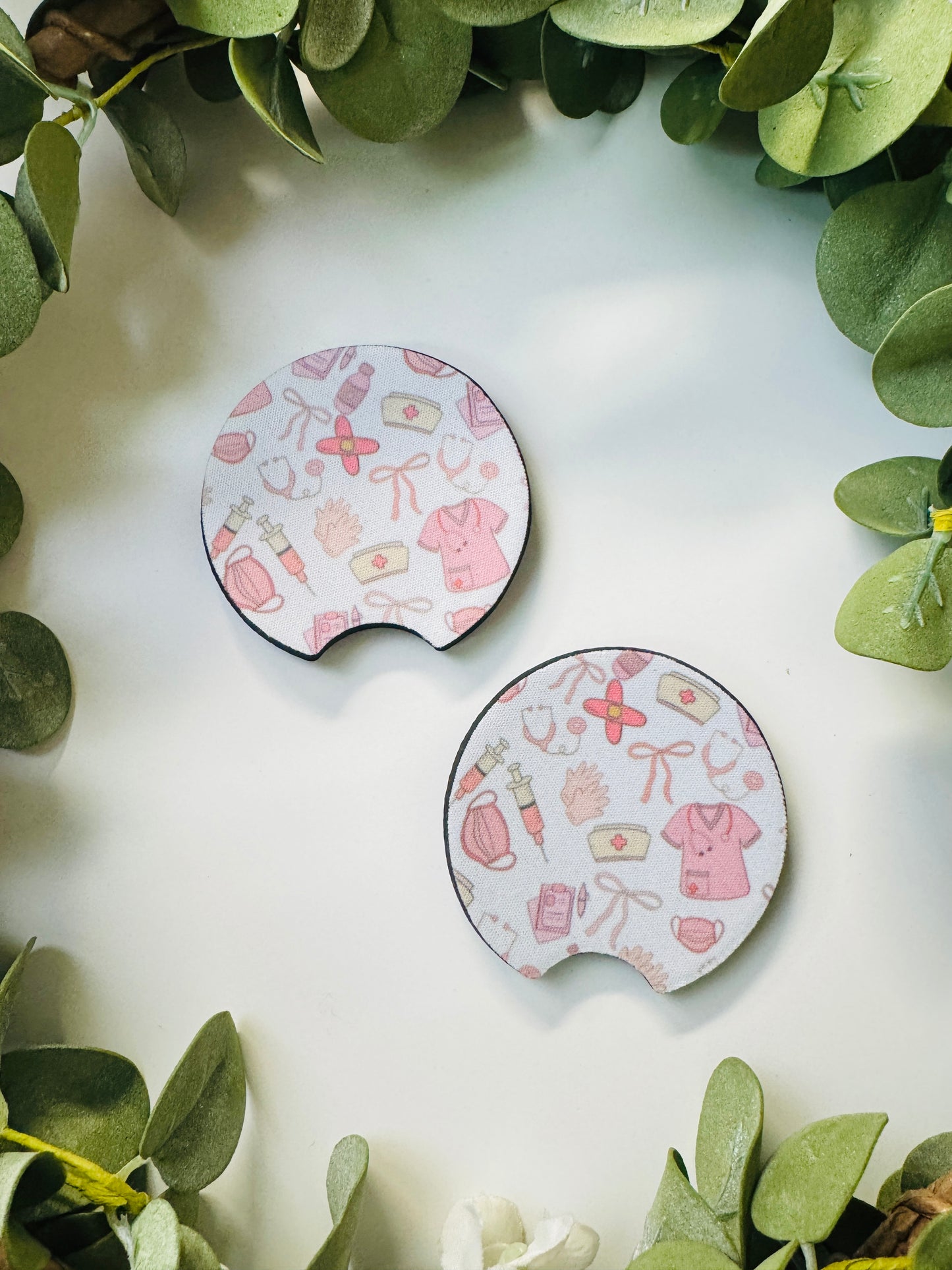 (RTS) PINK MEDICAL DOODLES CAR COASTER SET