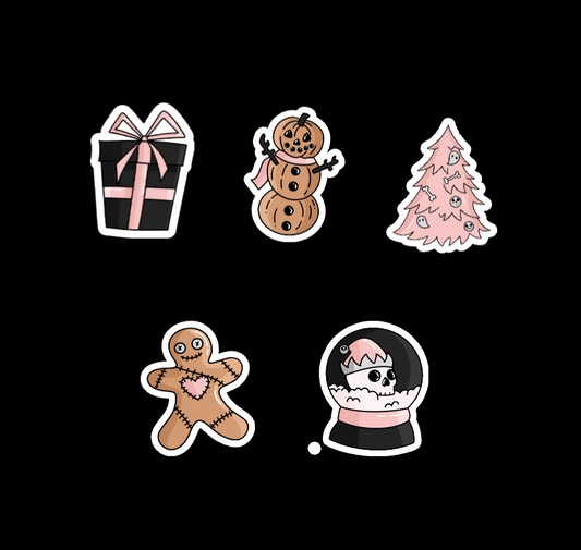 (RTS) PINK CREEPY CHRISTMAS STICKER SET (5)